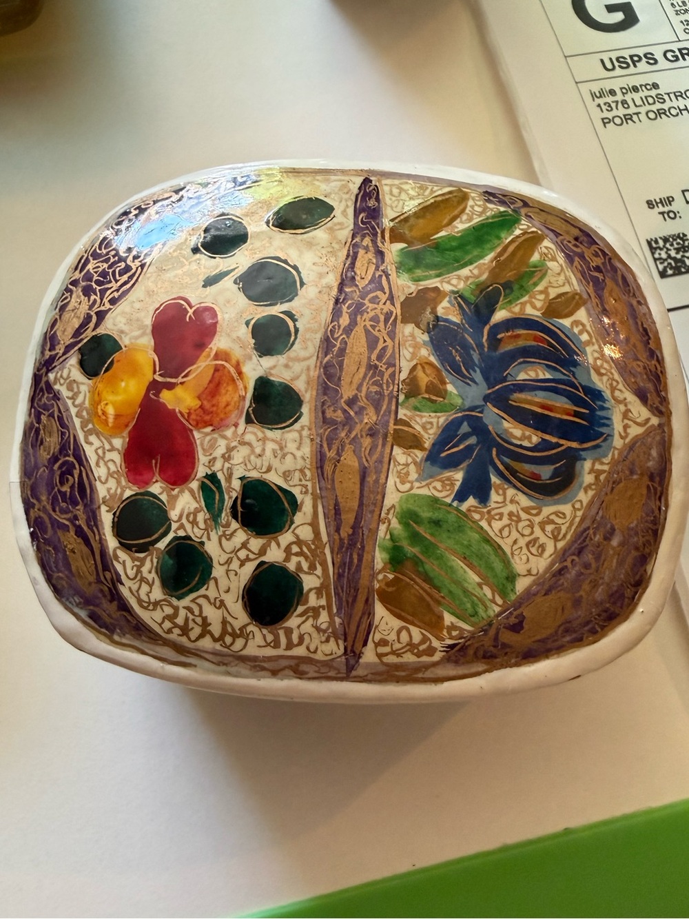 Vintage Kashmiri Paper Mache Trinket Box: Hand-Painted Floral Design